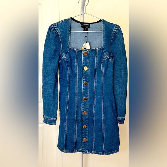 House of Harlow 1960 NWT Long Sleeve Denim Button Up Mini Dress - Picture 1 of 6